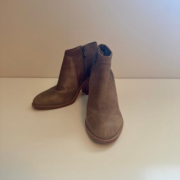 Loeffler Randall Women Taupe Leather Ella Stacked Heel Booties Ankle Boot Size 8 - Picture 2 of 9